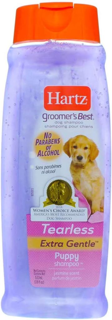 בקבוק 532 מ"ל של Hartz Tearless Puppy Shampoo בניחוח יסמין – שמפו עדין לגורי כלבים ללא דמע.