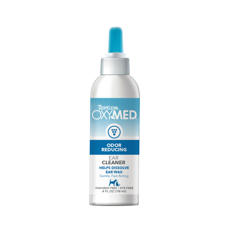 TropiClean OxyMed Ear Cleaner – בקבוק 118 מ"ל לניקוי עדין של אוזניים בקרב כלבים וחתולים.