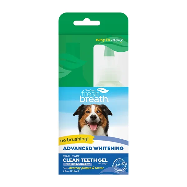 TropiClean Fresh Breath Advanced Whitening Clean Teeth Gel 118 מ"ל – ג’ל מנטה לשיניים נקיות ולחיוך רענן לכלבים.