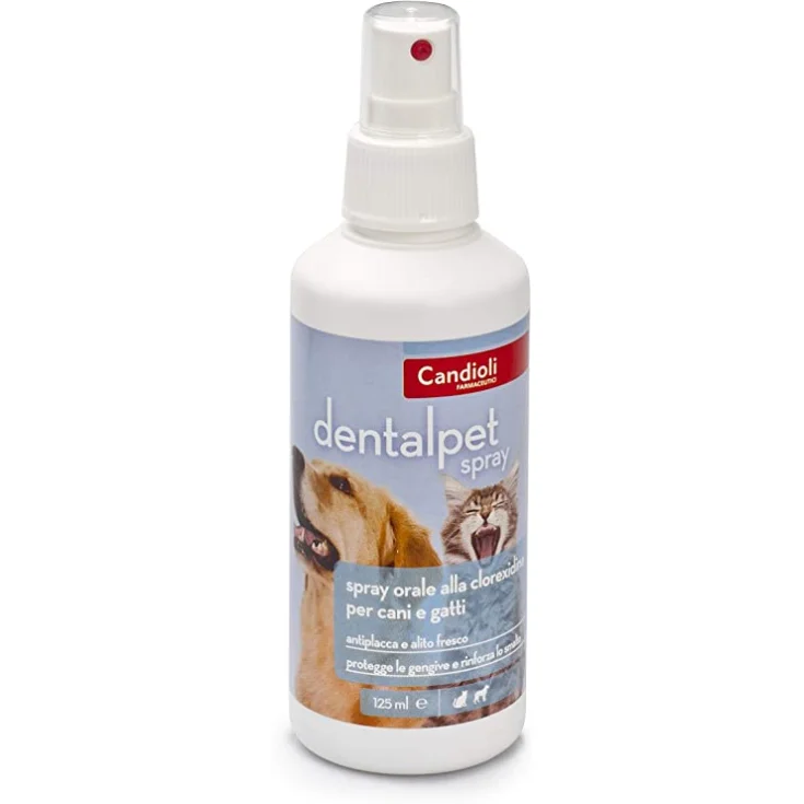 בקבוק ספריי 125 מל Dentalpet ללא אלכוהול לטיפול בפלאק, ריח גם וחניכיים רגועות עבור כלבים וחתולים.