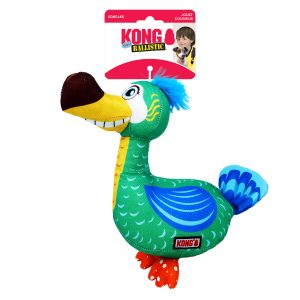 בובת ציפור צבעונית ועמידה של KONG עם צפצפה פנימית למשחק כלבים.