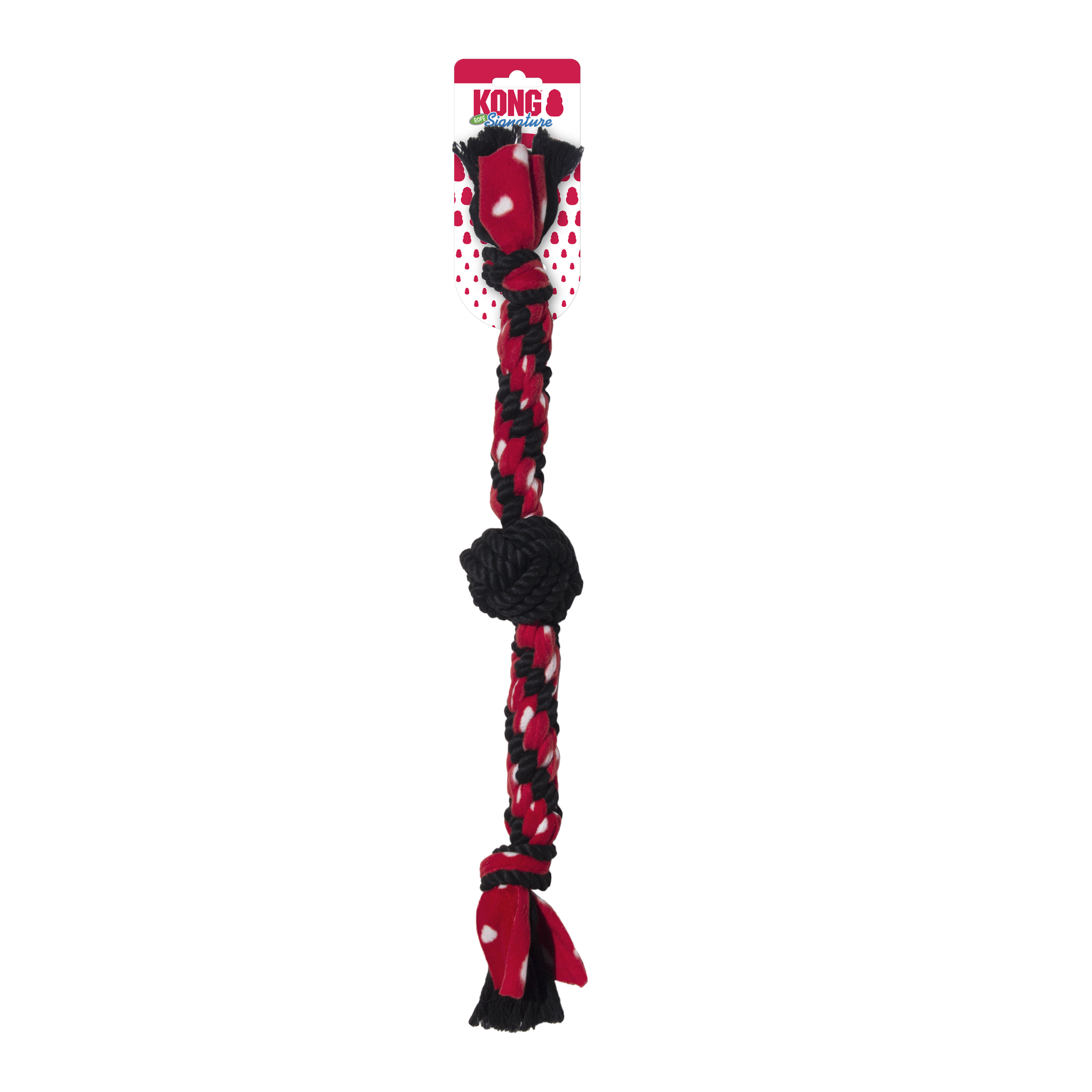כלב משחק עם Signature Rope Dual Knot ובסופו כדור מהסדרה של KONG.