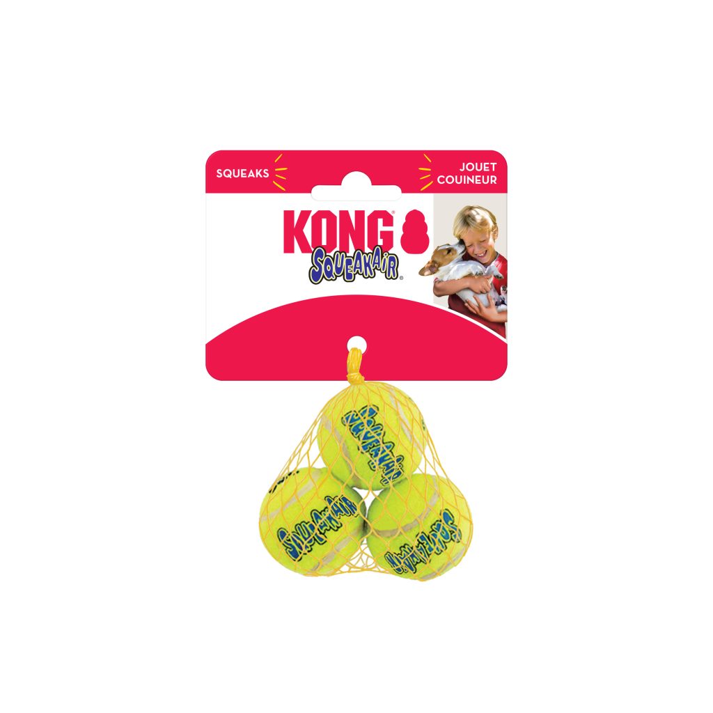 שלישיית כדורי טניס קטנים עם לוגו KONG בצבע צהוב