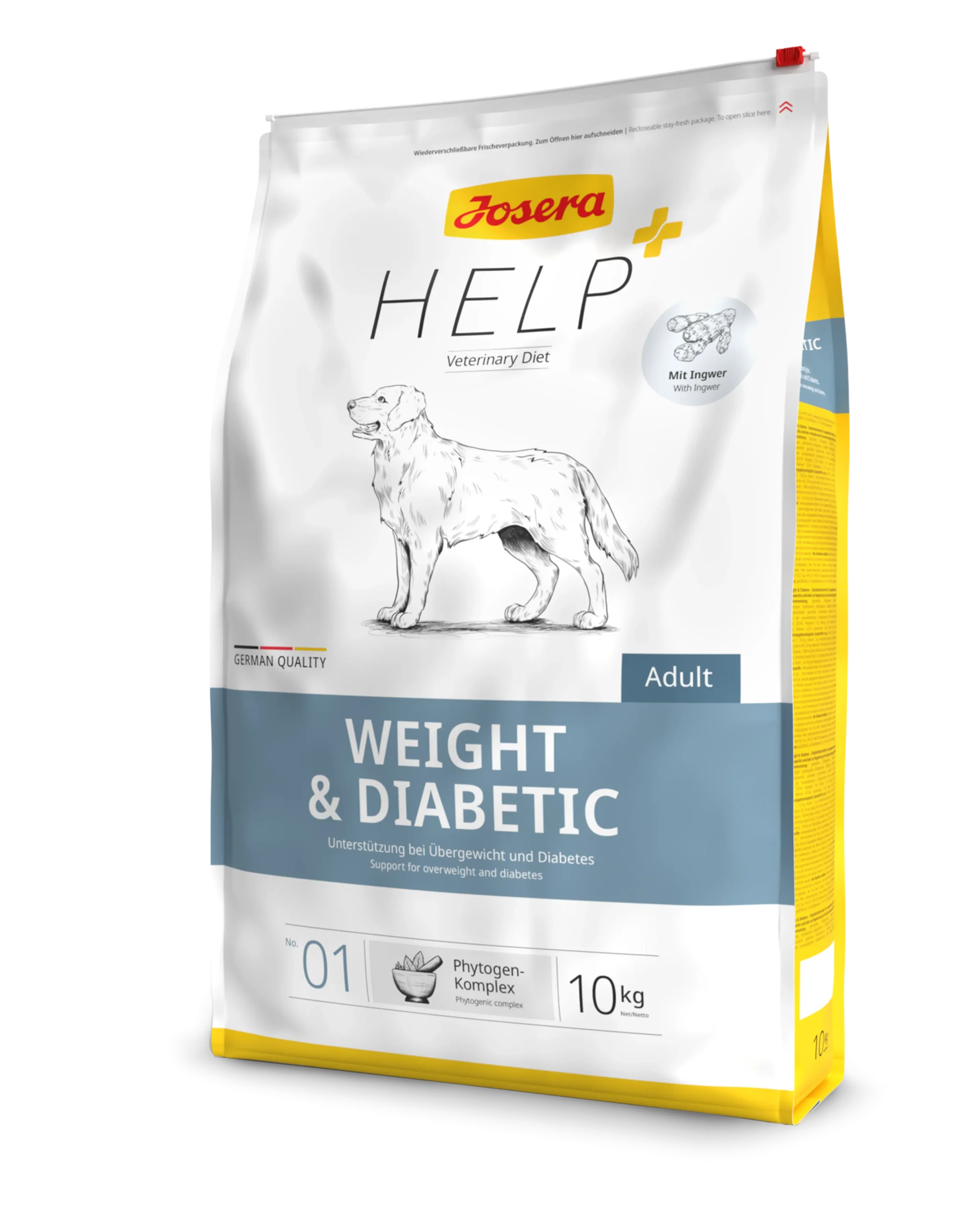 שק מזון רפואי יבש לכלבים – Josera Diabetic Veterinary, סימון תמיכה באיזון סוכר על גבי האריזה