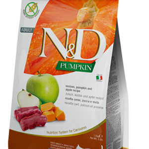 שק מזון יבש לחתולים בוגרים על בסיס צבי, דלעת ותפוח