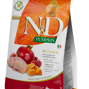 שק מזון יבש לחתולים מסורסים על בסיס שליו, דלעת ורימון