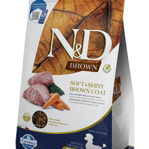 שק מזון לכלבים קטנים N&D Brown בטעם כבש עם אצת נורבגיה וגזר.