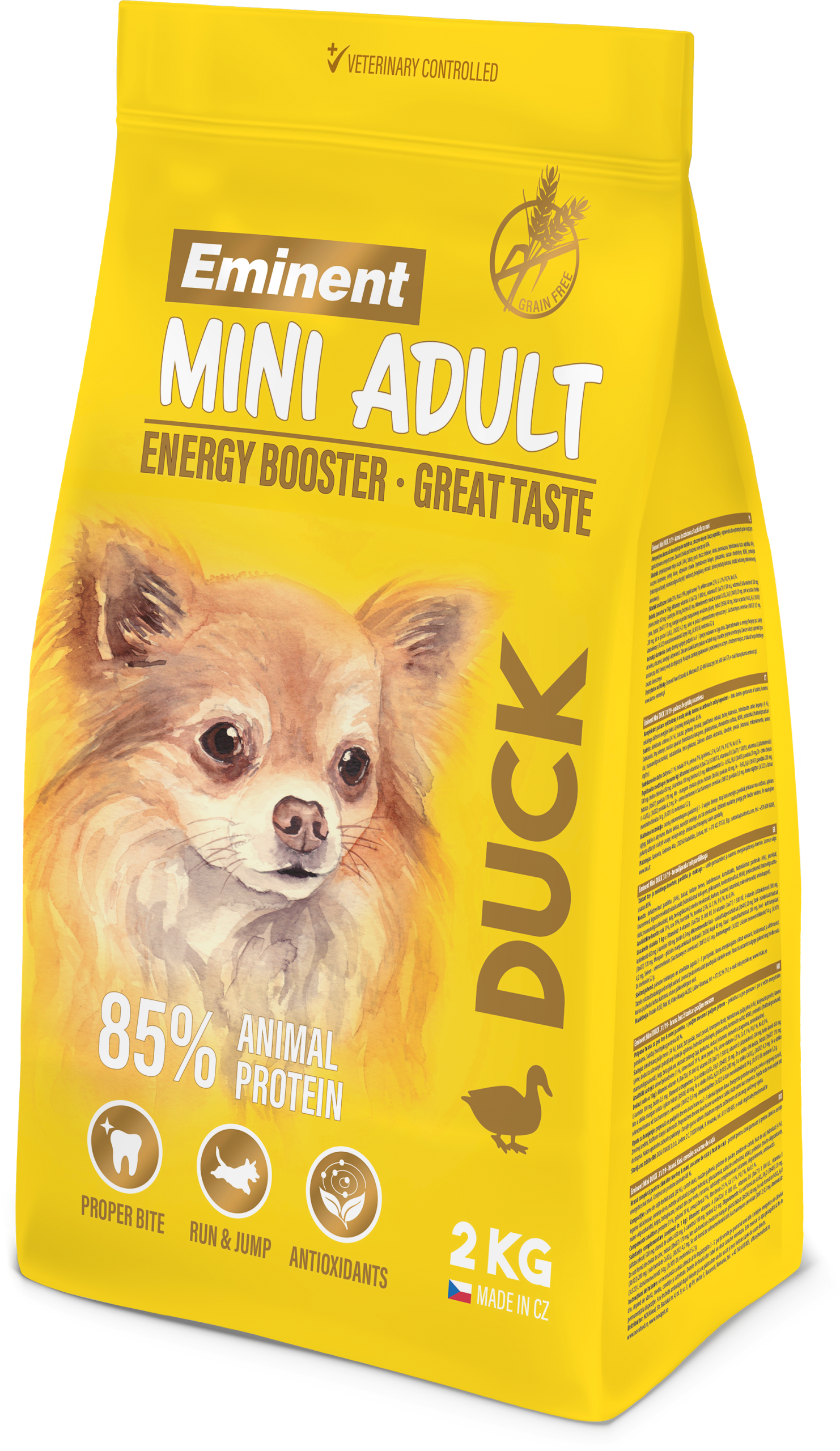 שק מזון יבש לכלבים מגזע קטן מבוסס ברווז ללא דגנים