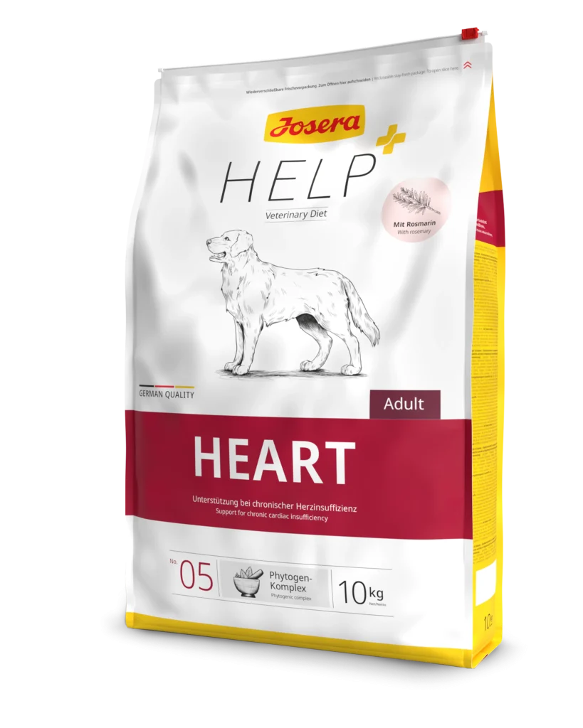 שק מזון רפואי יבש לכלבים – Josera Cardiac Veterinary, עם הדגשה על תמיכה קרדיאלית על האריזה