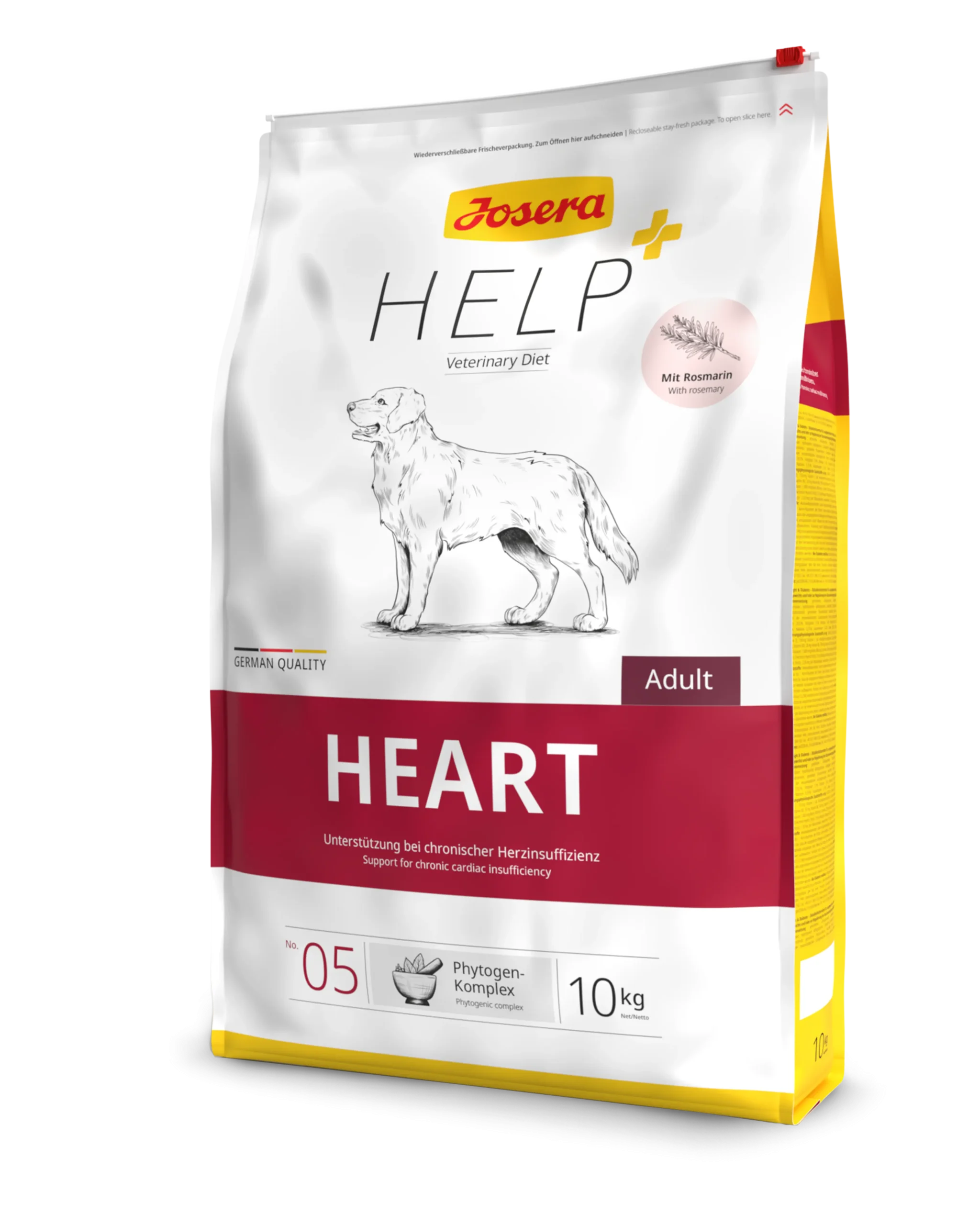 שק מזון רפואי יבש לכלבים – Josera Cardiac Veterinary, עם הדגשה על תמיכה קרדיאלית על האריזה