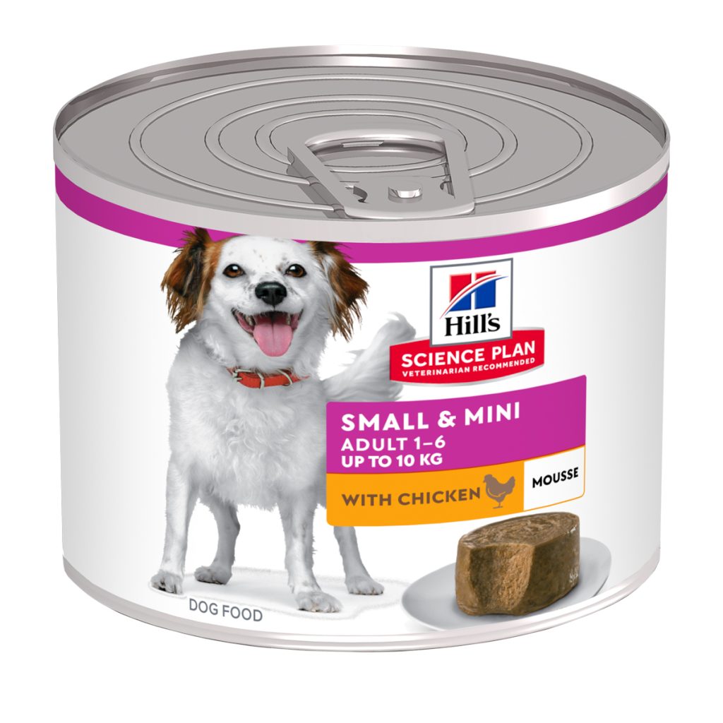 פחית מוס רך לכלבים קטנים בטעם עוף, לתמיכה בבריאות ועיכול תקין.