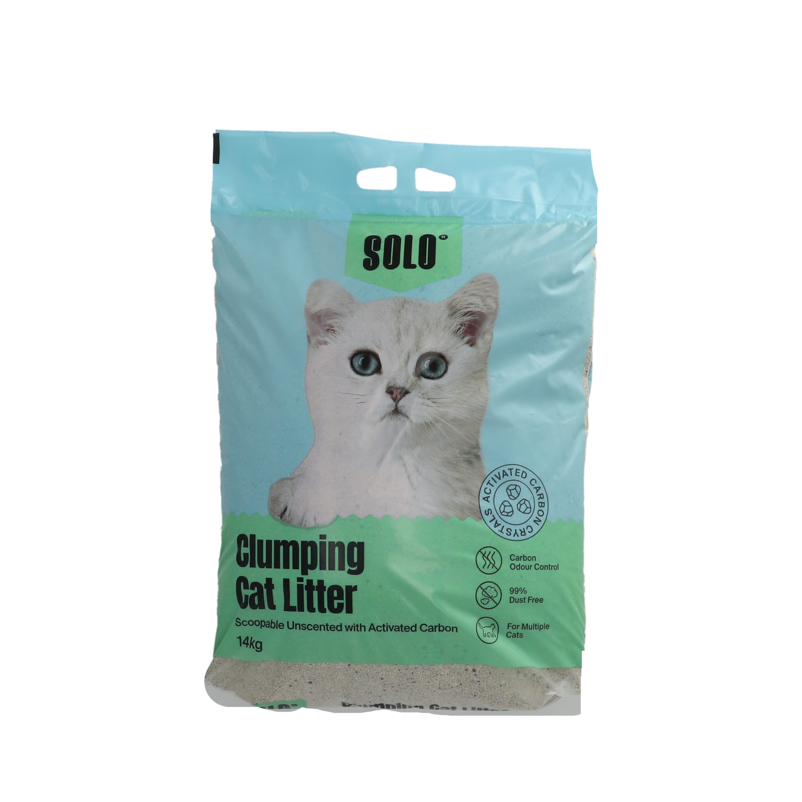 שק חול מתגבש לא־ריחני עם פחם פעיל לחתולים.