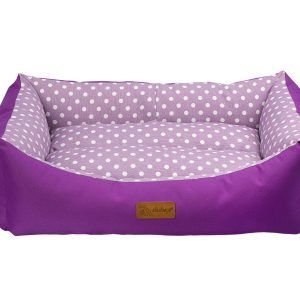 מיטת כלבים סגולה עם נקודות, מלבנית ועמידה למים במידה M.