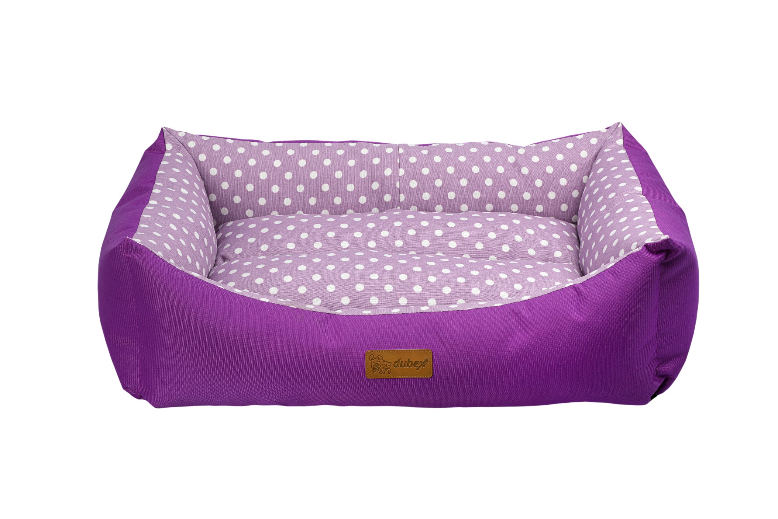 מיטת כלבים סגולה עם נקודות, מלבנית ועמידה למים במידה M.