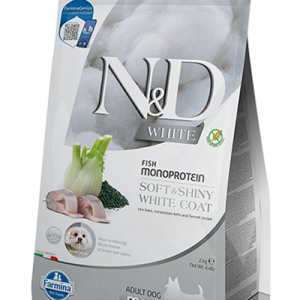 שק מזון לכלבים קטנים N&D White עם דג לברק, אצת נורבגיה ושומר.