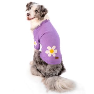 סוודר לילך פרחוני לכלבים, רך ומחמם.