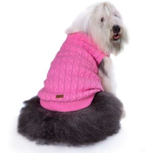 סוודר צמות ורוד לכלבים, רך ומחמם.