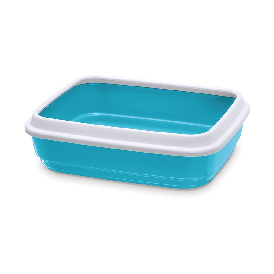 ארגז שירותים פתוח לחתולים מפלסטיק קשיח עם שפה היקפית.