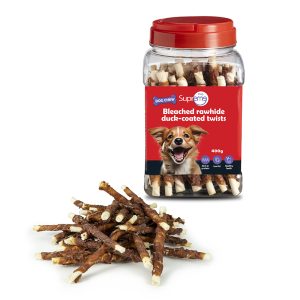 חטיף לעיסה לכלבים טוויסט עור מצופה בבשר ברווז באריזת 400 גרם