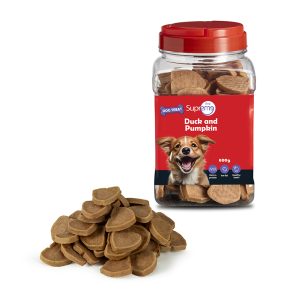 חטיף לכלבים בטעם ברווז ודלעת באריזת 600 גרם, רך ומתאים לתגמול יומיומי