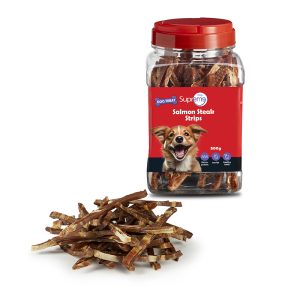 חטיף לכלבים רצועות סטייק סלמון באריזת 500 גרם