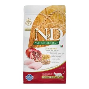 מזון יבש לחתולים מסורסים עם חלבון עוף ורימון לתמיכה במשקל ובריאות כללית