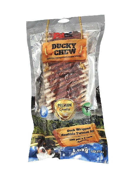 פטקס מקלות בשר ברווז מיובש 1 ק"ג PETEX Ducky Chew Duck Wrapped Rawhide Twisted Sticks